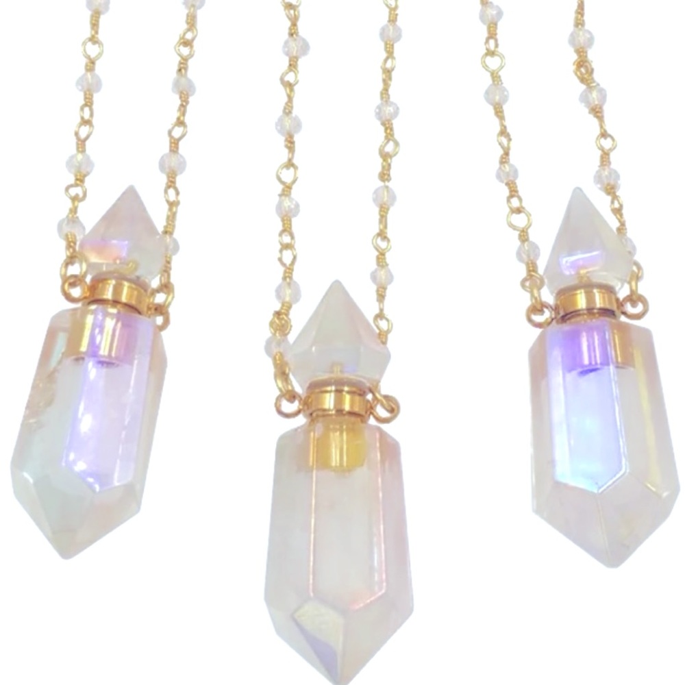 Opal aura quartz perfume bottle necklace